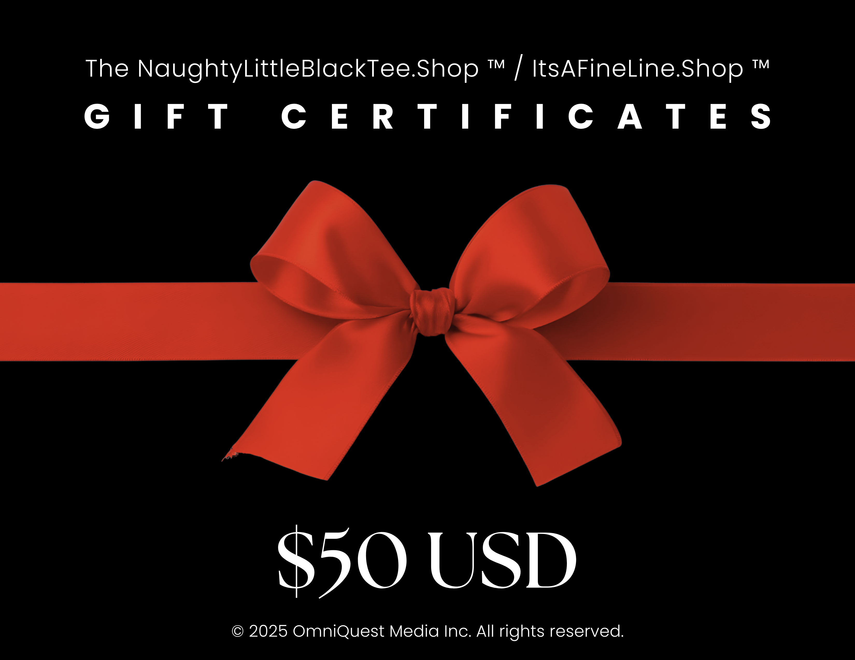 Naughty Little Black Tee Shop digital gift card - a serious gift card for sarcastic gifts! $50 Value, other values available